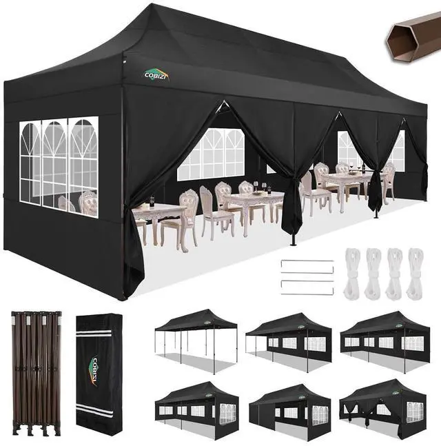Main image of 10x30 Heavy Duty pop up Canopy, Commercial10x30 Party Tent for Parties Waterproof Gazebos with 8 Sidewalls, All Season Wind & Waterproof UPF50+,Stable Thickened Frame, Black