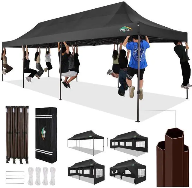 Main image of Heavy Duty 10x30 pop up Canopy, Commercial10x30 Party Tent for Parties Waterproof Gazebos with 8 Sidewalls, All Season Wind & Waterproof UPF50+,Stable Thickened Frame, Black