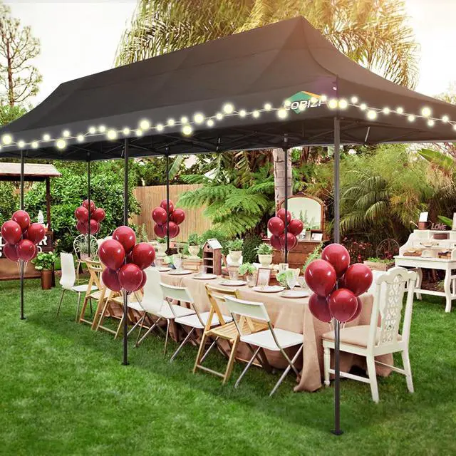 Alt view image 2 of 7 - Heavy Duty 10x30 pop up Canopy, Commercial10x30 Party Tent for Parties Waterproof Gazebos with 8 Sidewalls, All Season Wind & Waterproof UPF50+,Stable Thickened Frame, Black