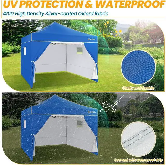 Alt view image 2 of 7 - 10x10 Heavy Duty Pop Up Canopy Tent for Event Commercial Instant Canopy with 4 Sidewalls, Outdoor Canopy UV 50+&Waterproof Portable Tent for Parties, Backyard, Blue