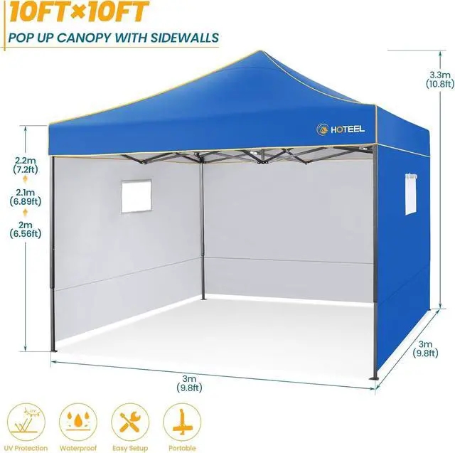 Alt view image 4 of 7 - 10x10 Heavy Duty Pop Up Canopy Tent for Event Commercial Instant Canopy with 4 Sidewalls, Outdoor Canopy UV 50+&Waterproof Portable Tent for Parties, Backyard, Blue