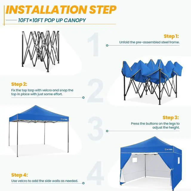 Alt view image 5 of 7 - 10x10 Heavy Duty Pop Up Canopy Tent for Event Commercial Instant Canopy with 4 Sidewalls, Outdoor Canopy UV 50+&Waterproof Portable Tent for Parties, Backyard, Blue