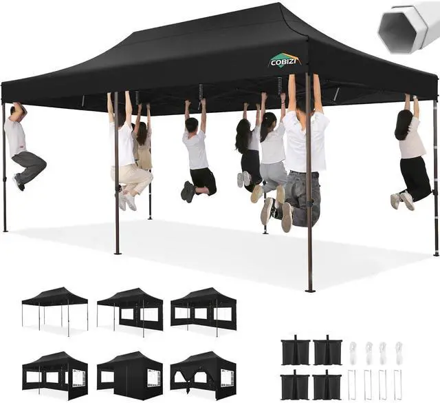 Main image of Heavy Duty 10x20 Pop up Canopy Tent with 6 Sidewalls, Commercial Instant Canopies Tents for Parties Gazebos with Roller Bag, Wind & Waterproof UPF50+,Thickened Frame for Backyard, Black