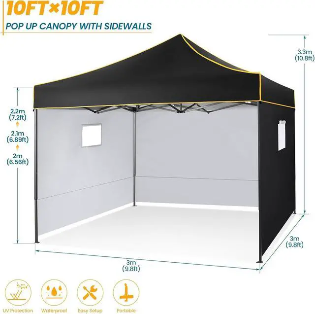 Alt view image 2 of 7 - 10x10 Heavy Duty Pop Up Canopy Tent for Event Commercial Instant Canopy with 4 Sidewalls, Outdoor Canopy UV 50+&Waterproof Portable Tent for Parties, Backyard, Black