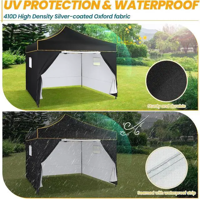 Alt view image 4 of 7 - 10x10 Heavy Duty Pop Up Canopy Tent for Event Commercial Instant Canopy with 4 Sidewalls, Outdoor Canopy UV 50+&Waterproof Portable Tent for Parties, Backyard, Black