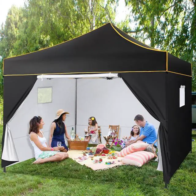 Alt view image 6 of 7 - 10x10 Heavy Duty Pop Up Canopy Tent for Event Commercial Instant Canopy with 4 Sidewalls, Outdoor Canopy UV 50+&Waterproof Portable Tent for Parties, Backyard, Black