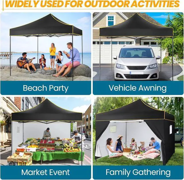 Alt view image 7 of 7 - 10x10 Heavy Duty Pop Up Canopy Tent for Event Commercial Instant Canopy with 4 Sidewalls, Outdoor Canopy UV 50+&Waterproof Portable Tent for Parties, Backyard, Black