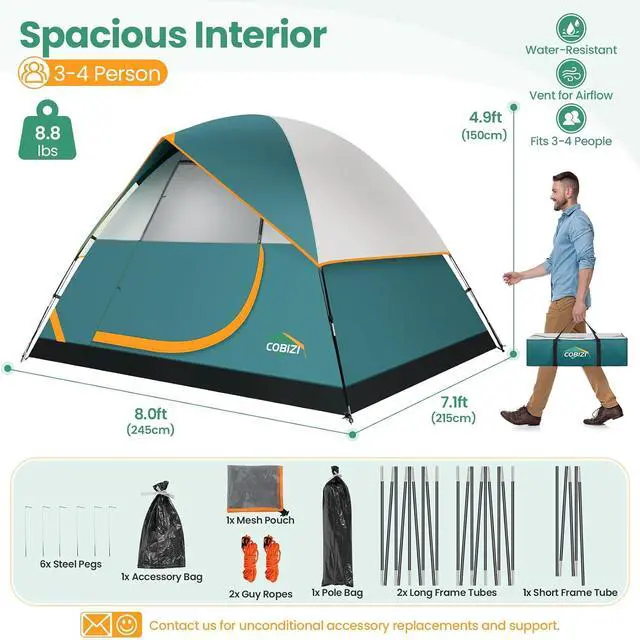 Alt view image 2 of 7 - 4/6/8/10/12 Person Tent for Camping 1500mm Waterproof PU-Coated with Removable Rainfly, 3 Season Easy Setup Outdoor Tent with 2 Large Screen Windows for Family Camping, Beach, Travel, Festival