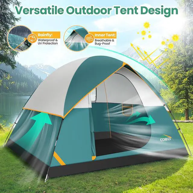 Alt view image 4 of 7 - 4/6/8/10/12 Person Tent for Camping 1500mm Waterproof PU-Coated with Removable Rainfly, 3 Season Easy Setup Outdoor Tent with 2 Large Screen Windows for Family Camping, Beach, Travel, Festival