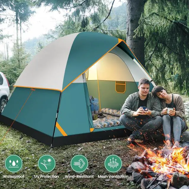 Alt view image 3 of 7 - 4/6/8/10/12 Person Tent for Camping 1500mm Waterproof PU-Coated with Removable Rainfly, 3 Season Easy Setup Outdoor Tent with 2 Large Screen Windows for Family Camping, Beach, Travel, Festival