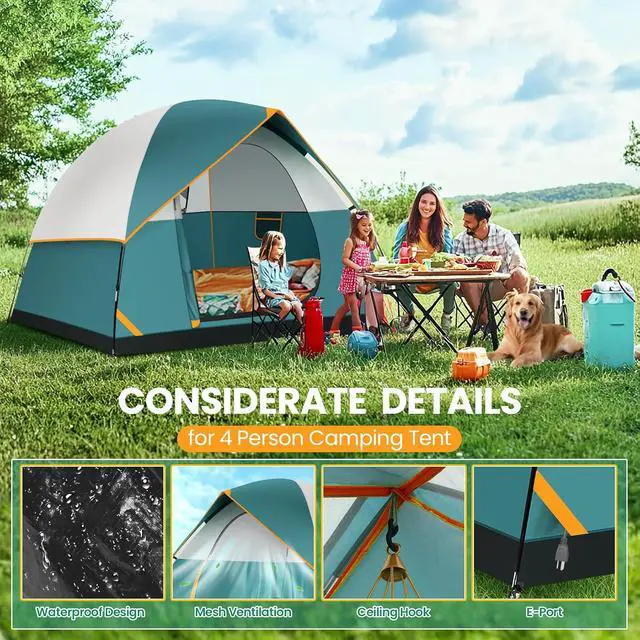 Alt view image 5 of 7 - 4/6/8/10/12 Person Tent for Camping 1500mm Waterproof PU-Coated with Removable Rainfly, 3 Season Easy Setup Outdoor Tent with 2 Large Screen Windows for Family Camping, Beach, Travel, Festival