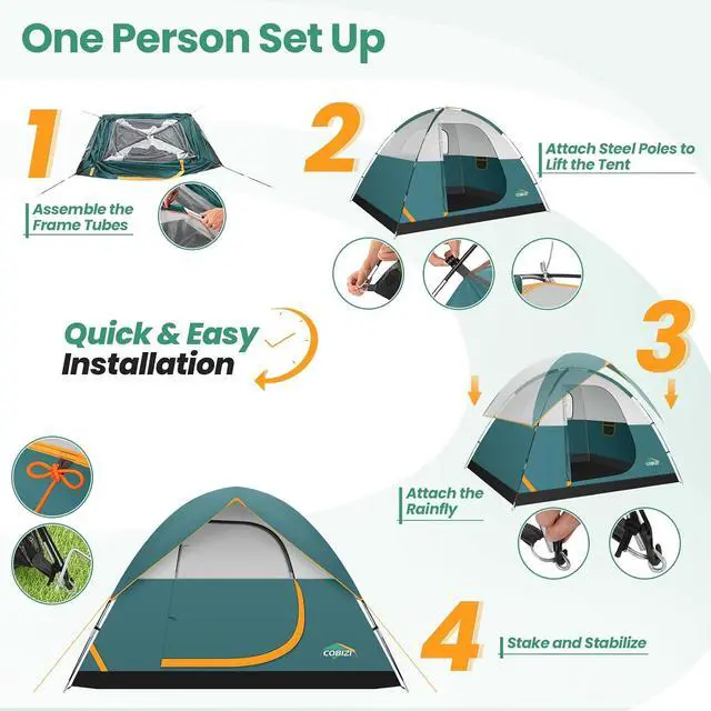 Alt view image 6 of 7 - 4/6/8/10/12 Person Tent for Camping 1500mm Waterproof PU-Coated with Removable Rainfly, 3 Season Easy Setup Outdoor Tent with 2 Large Screen Windows for Family Camping, Beach, Travel, Festival