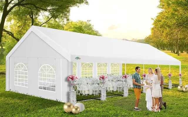 Alt view image 2 of 5 - 20x50 Heavy Duty Party Tent Waterproof, 14 Church Windows with Sidewalls, Built-in Sandbag, Large Outdoor Canopy Gazebo for Wedding & Backyard, White