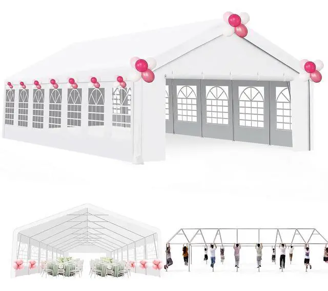 Main image of 20x50 Heavy Duty Party Tent Waterproof, 14 Church Windows with Sidewalls, Built-in Sandbags, Large Outdoor Canopy Gazebo for Wedding, Backyard, BBQ, Patio, White