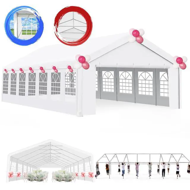 Alt view image 5 of 7 - 20x50 Heavy Duty Party Tent Waterproof, 14 Church Windows with Sidewalls, Built-in Sandbags, Large Outdoor Canopy Gazebo for Wedding, Backyard, BBQ, Patio, White