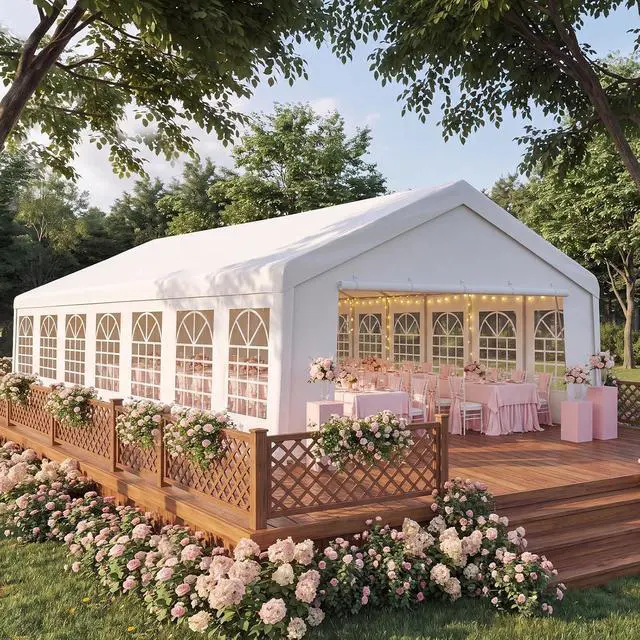 Alt view image 3 of 7 - 20x50 Heavy Duty Party Tent Waterproof, 14 Church Windows with Sidewalls, Built-in Sandbags, Large Outdoor Canopy Gazebo for Wedding, Backyard, BBQ, Patio, White