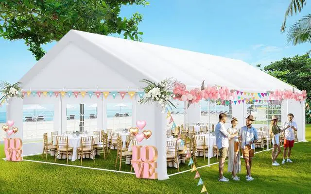 Alt view image 2 of 7 - 16x32 Party Tent Heavy Duty for Parties Outdoor Gazebo(Better Than Galvanized), Event Shelter Wedding Canopy, BBQ Carport Commercial with Removable Sidewall Windows, Powder Coating White