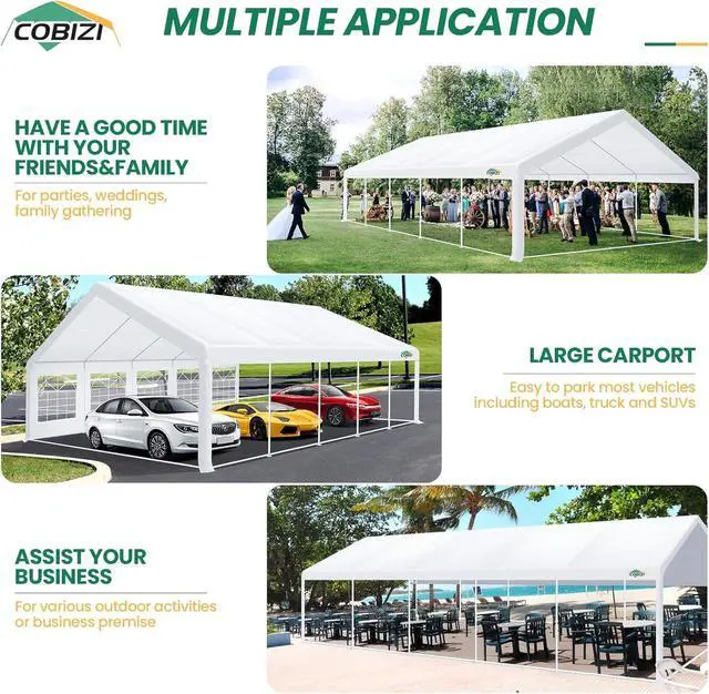 Alt view image 6 of 7 - 16x32 Party Tent Heavy Duty for Parties Outdoor Gazebo(Better Than Galvanized), Event Shelter Wedding Canopy, BBQ Carport Commercial with Removable Sidewall Windows, Powder Coating White