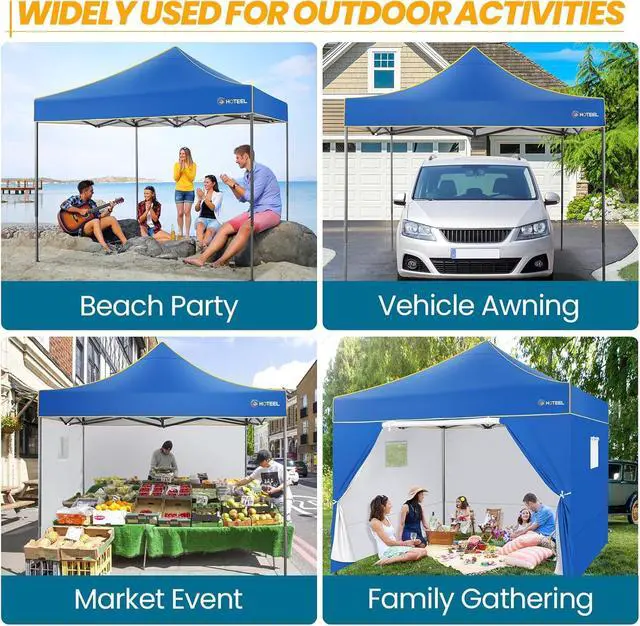 Alt view image 6 of 7 - 10x10 Heavy Duty Pop Up Canopy Tent for Event Commercial Instant Canopy with 4 Sidewalls, Outdoor Canopy UV 50+&Waterproof Portable Tent for Parties, Backyard, Blue