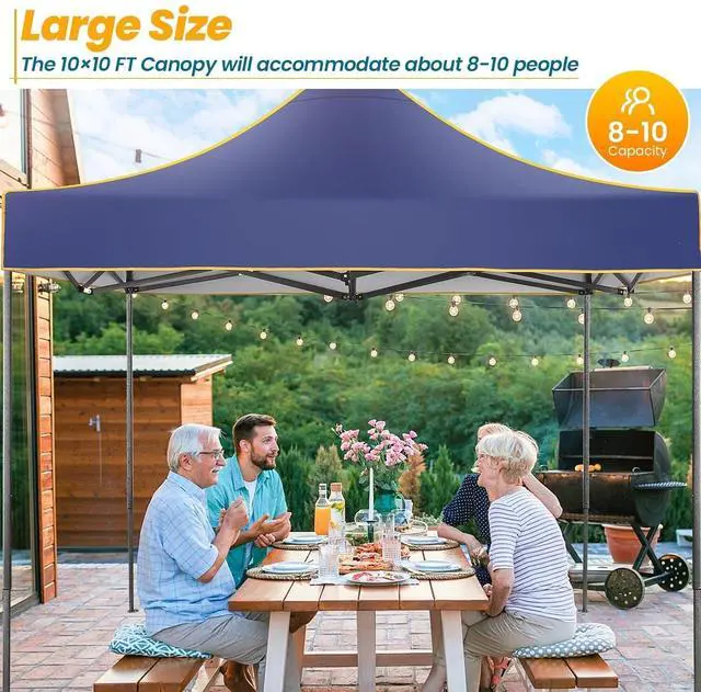 Alt view image 2 of 7 - 10x10 Heavy Duty Pop Up Canopy Tent for Event Commercial Instant Canopy with 4 Sidewalls, Portable Vendor Outdoor Tent for PartiesBackyard, Camping, Waterproof UPF50+, Dark Blue