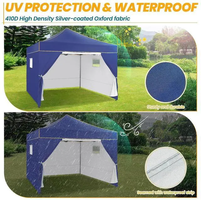 Alt view image 4 of 7 - 10x10 Heavy Duty Pop Up Canopy Tent for Event Commercial Instant Canopy with 4 Sidewalls, Portable Vendor Outdoor Tent for PartiesBackyard, Camping, Waterproof UPF50+, Dark Blue