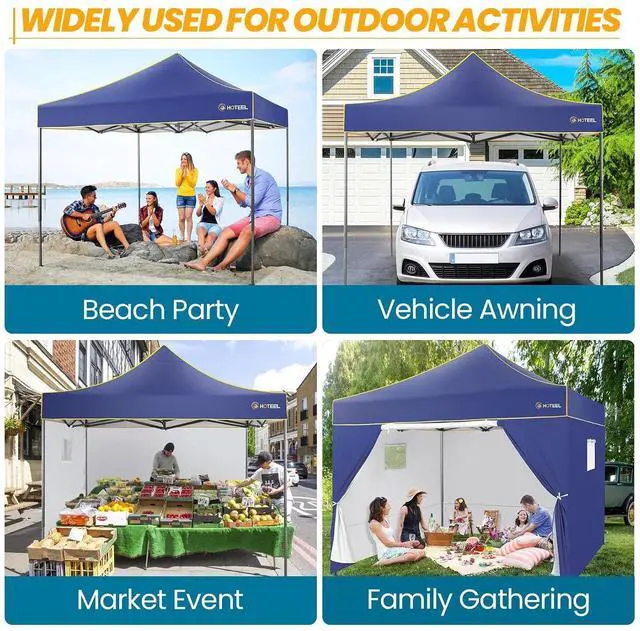 Alt view image 5 of 7 - 10x10 Heavy Duty Pop Up Canopy Tent for Event Commercial Instant Canopy with 4 Sidewalls, Portable Vendor Outdoor Tent for PartiesBackyard, Camping, Waterproof UPF50+, Dark Blue