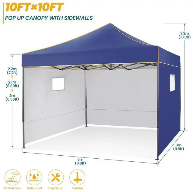 Alt view image 6 of 7 - 10x10 Heavy Duty Pop Up Canopy Tent for Event Commercial Instant Canopy with 4 Sidewalls, Portable Vendor Outdoor Tent for PartiesBackyard, Camping, Waterproof UPF50+, Dark Blue