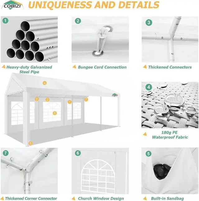 Alt view image 5 of 7 - 10x20FT Party Tent Heavy Duty for Parties Outdoor Gazebo White Event Shelter Wedding Canopy, BBQ Commercial with Removable Sidewall Windows, Powder Coating (Better Than Galvanized)