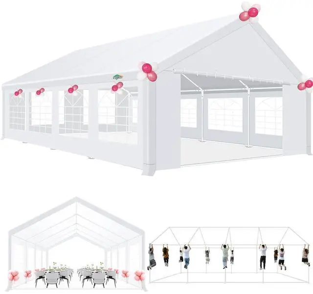 Main image of 20x30 Outdoor Party Tent Heavy Duty Waterproof Canopy Shelter with 8 Sidewalls & 12 Church Windows, White Powder Coating, Built-in Sandbag Commercial Event Tents for Parties Wedding Patio BBQ