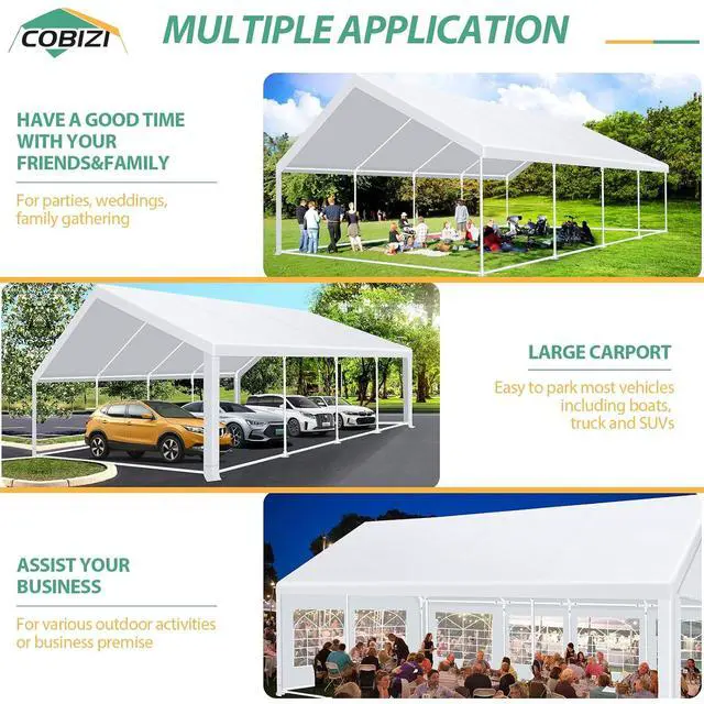 Alt view image 6 of 7 - 20x30 Outdoor Party Tent Heavy Duty Waterproof Canopy Shelter with 8 Sidewalls & 12 Church Windows, White Powder Coating, Built-in Sandbag Commercial Event Tents for Parties Wedding Patio BBQ