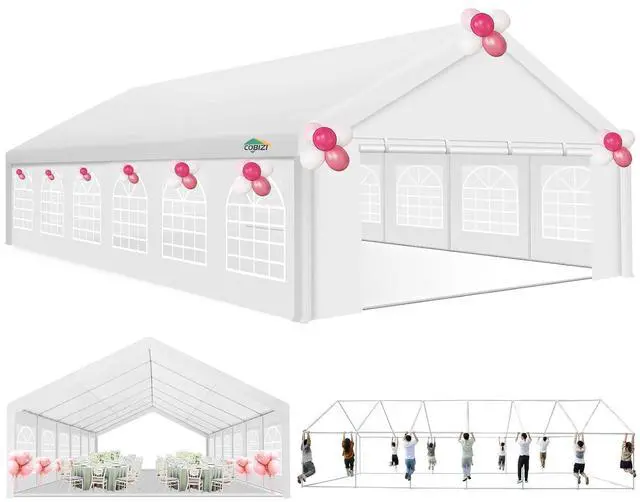 Main image of 20x40 Heavy Duty Party Tent Waterproof, 16 Church Windows, 12 Sidewalls, Built-In Sandbag, Large Outdoor Canopy Gazebo for Wedding & Backyard, Powder Coated Frame,Cleaner Than Galvanized, White