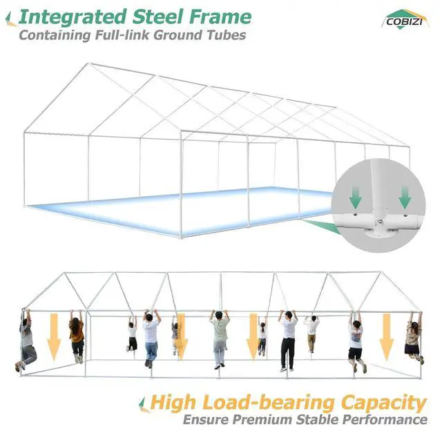 Alt view image 6 of 7 - 20x40 Heavy Duty Party Tent Waterproof, 16 Church Windows, 12 Sidewalls, Built-In Sandbag, Large Outdoor Canopy Gazebo for Wedding & Backyard, Powder Coated Frame,Cleaner Than Galvanized, White