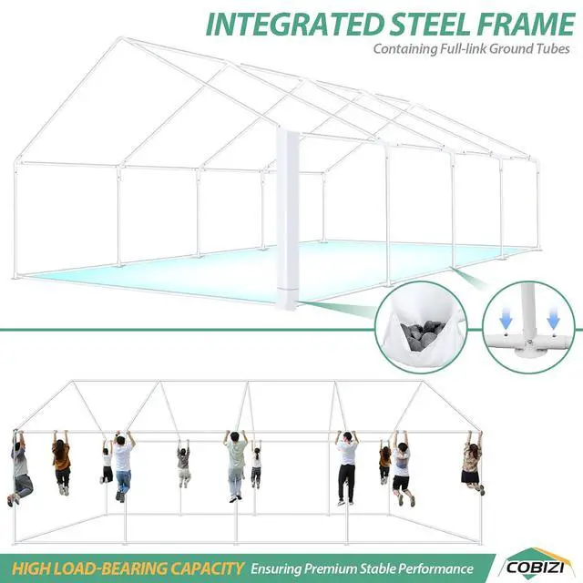 Alt view image 4 of 7 - 20x30 Outdoor Party Tent Heavy Duty Waterproof Canopy Shelter with 8 Sidewalls & 12 Church Windows, White Powder Coating, Built-in Sandbag Commercial Event Tents for Parties Wedding Patio BBQ