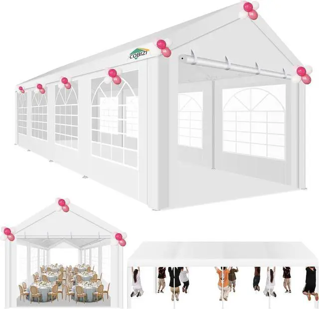 Main image of 10x30FT Party Tent Heavy Duty for Parties(Better Than Galvanized), Powder Coating, Outdoor Wedding Gazebo Canopy Tent Carport BBQ Commercial with Removable Sidewall Windows,White