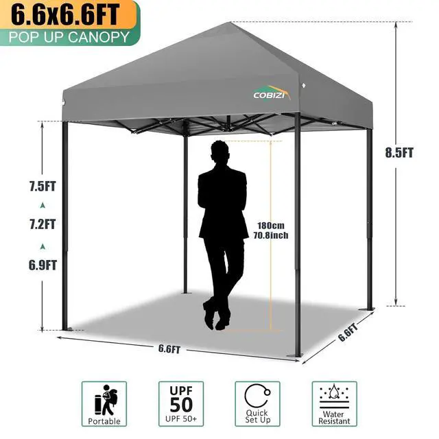 Alt view image 4 of 7 - 6.6x6.6 Heavy Duty Pop Up Canopy Tent, Commercial Gray