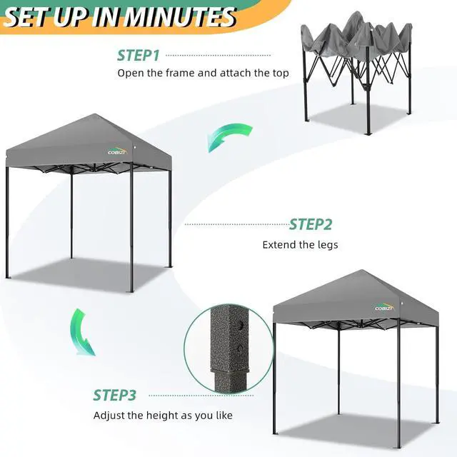 Alt view image 5 of 7 - 6.6x6.6 Heavy Duty Pop Up Canopy Tent, Commercial Gray