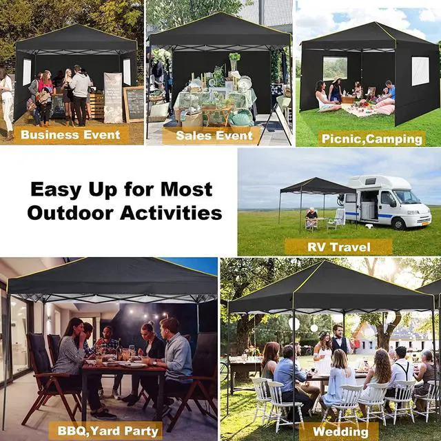 Alt view image 6 of 7 - 10x10 Pop Up Canopy Tent with Sidewalls and Roll-up Ventilated Windows with Mosquito net, Ez Outdoor Commercial Instant Gazebo Tents for Parties Waterproof with Carrybag, Matte Black
