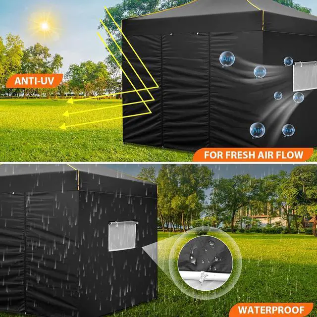 Alt view image 3 of 7 - 10x10 Pop Up Canopy Tent with Sidewalls and Roll-up Ventilated Windows with Mosquito net, Ez Outdoor Commercial Instant Gazebo Tents for Parties Waterproof with Carrybag, Matte Black