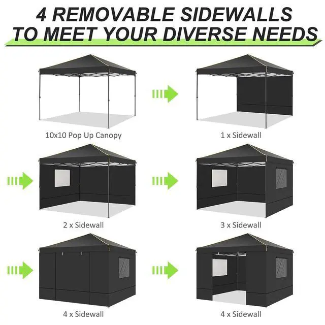 Alt view image 7 of 7 - 10x10 Pop Up Canopy Tent with Sidewalls and Roll-up Ventilated Windows with Mosquito net, Ez Outdoor Commercial Instant Gazebo Tents for Parties Waterproof with Carrybag, Matte Black