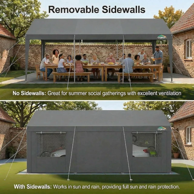 Alt view image 4 of 7 - 10x20 FT Heavy Duty Carport with Galvanized Frame,