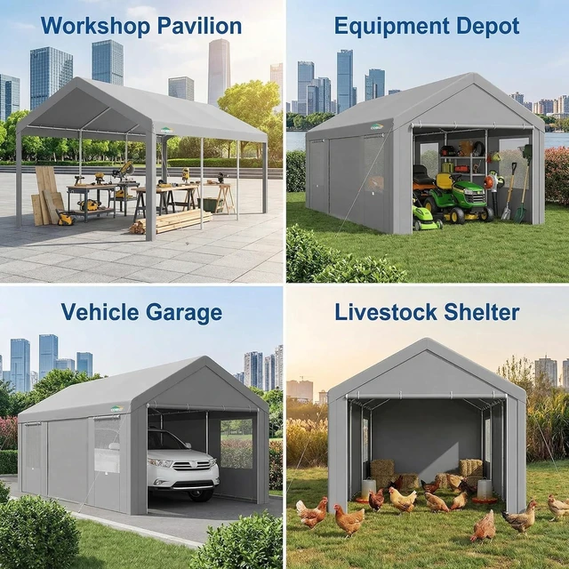 Alt view image 6 of 7 - 10x20 FT Heavy Duty Carport with Galvanized Frame,