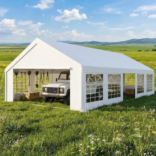 Main image of Carport 16x32 FT Party Tent Heavy Duty, Storage Shelter Shed Portable Garage with 10 Removable Sidewalls & 4 Built-in Sandbag, UV 50+, Waterproof, Strong Wind Protection, White