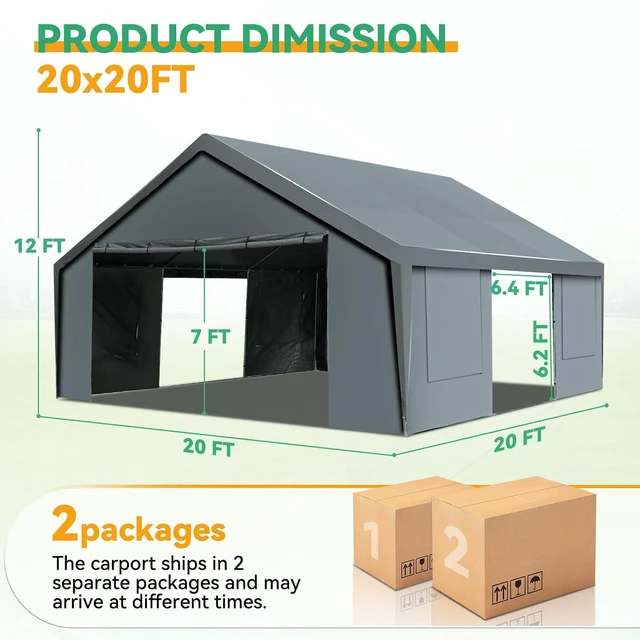 Alt view image 2 of 7 - Carport 20x20 Heavy Duty Storage Shelter Shed Waterproof