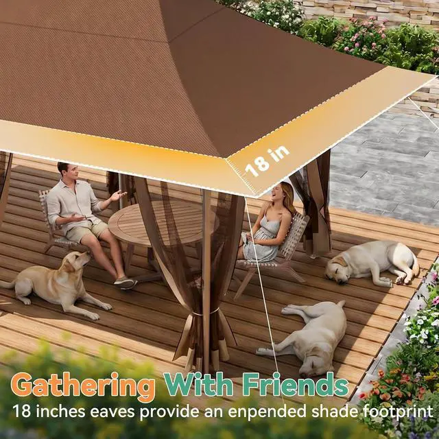 Alt view image 2 of 7 - 12x20 Pop Up Gazebo Canopy with Mosquito Netting,Outdoor Screened Gazebo Shelte for Garden and Backyard,Commercial Party Tent with Mesh Walls,Brown