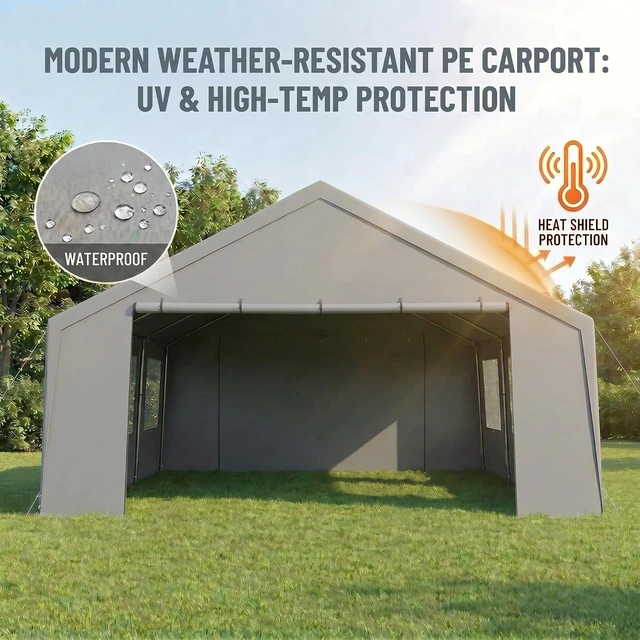 Alt view image 6 of 7 - Carport 20x20 Heavy Duty Storage Shelter Shed Waterproof