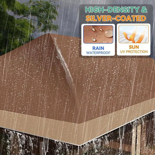 Alt view image 6 of 7 - 12x20 Pop Up Gazebo Canopy with Mosquito Netting,Outdoor Screened Gazebo Shelte for Garden and Backyard,Commercial Party Tent with Mesh Walls,Brown