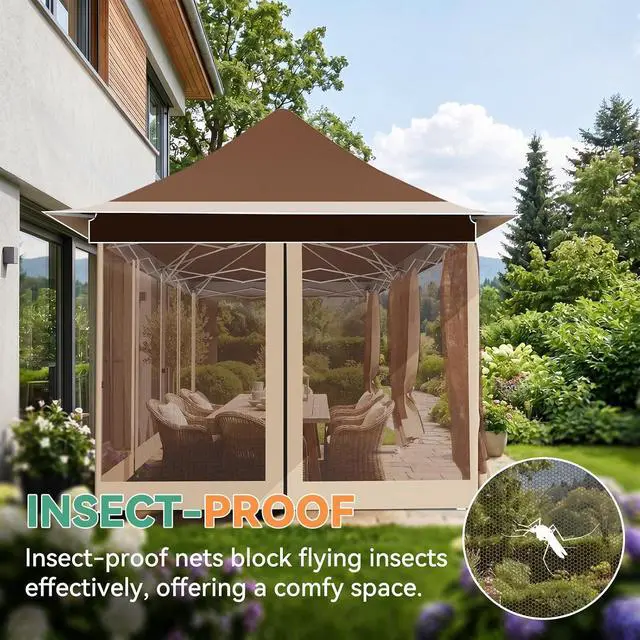 Alt view image 4 of 7 - 12x20 Pop Up Gazebo Canopy with Mosquito Netting,Outdoor Screened Gazebo Shelte for Garden and Backyard,Commercial Party Tent with Mesh Walls,Brown