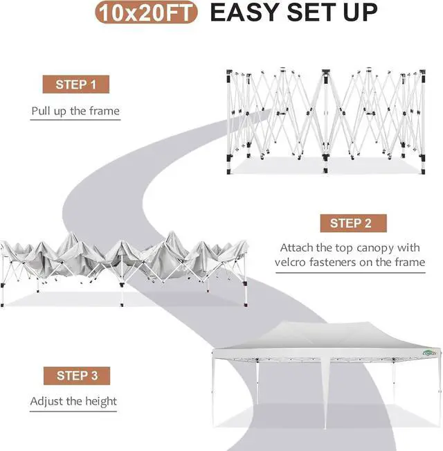 Alt view image 5 of 7 - 10×20 Pop-Up Canopy Easy Setup Gazebo with Elevated Frame, White