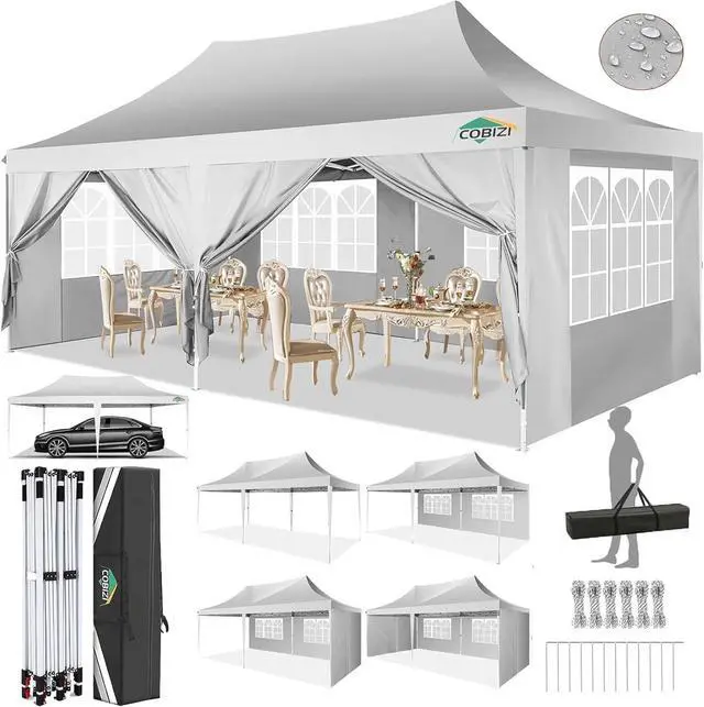 Main image of 10×20 Pop-Up Canopy Easy Setup Gazebo with Elevated Frame, White