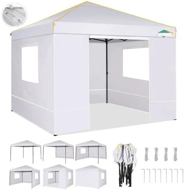 Main image of 10×10 Easy Setup Pop Up Canopy Gazebo with Mesh Windows 2.0, White